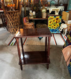Small Vintage Wooden Rectangular Side Table With Low Shelf