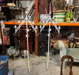 Pair of Large White Metal Standing Candle Holders