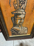 Vintage Orange Asian Painting in Wooden Frame