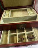 Vintage Asian Style Wooden Green Velvet Lined Jewelry Box With Latch