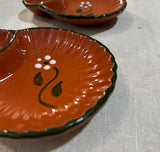 Pair of Small Ceramic Spanish Olive Serving Dishes With Floral Details