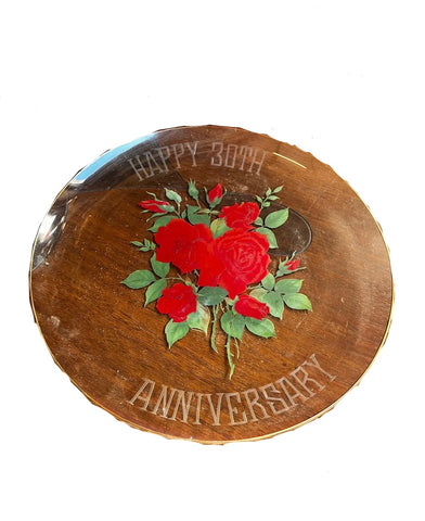 30th Anniversary Roses Glass Round Platter