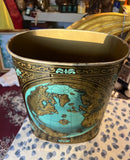 Small Gold World Map Wastebasket With Teal Accents