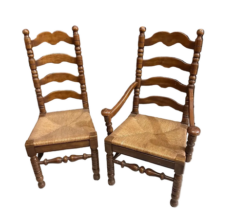 Pair of Large Sturdy Ladder Back Chairs, One Captains Chair