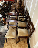 Collection of Mid Century Wooden Dining Chairs With Yellow Cushions- Set of 8 With 2 Captains Chairs