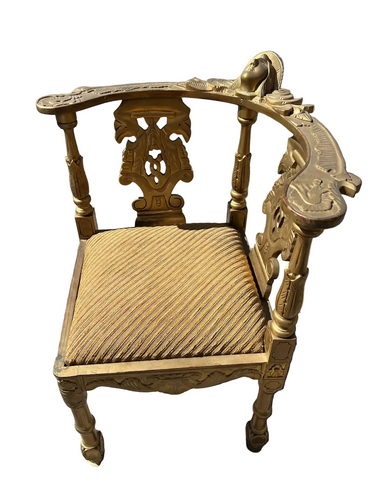 Vintage Gold Wooden Corner Chair With Cushion