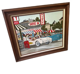 Vintage Painting of the Varsity With Classic Cars, Framed