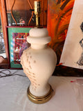 Vintage Floral Sculptural White Pottery Lamp