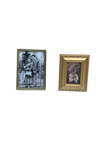 Pair of Small Gold Picture Frames With Family Photo Prints