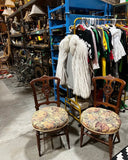 Antique Pair of Wooden Carved Accent Chairs With Central Medallion Detail