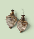 Pair of Crystal and Gold, Bow and Garland Pendant Chandeliers
