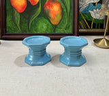 Pair of Blue Ceramic Candle Holders