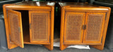 Pair of Wooden Mid-Century End Tables With Caned Accents and Deep Storage