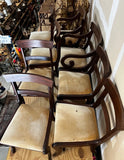 Collection of Mid Century Wooden Dining Chairs With Yellow Cushions- Set of 8 With 2 Captains Chairs