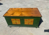 Late 19th Century Pennsylvania Dutch Forrest Green and Natural Wood Hope Chest