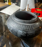Vintage Blackware Detailed Asian Style Pottery Bowl