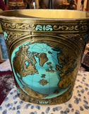 Small Gold World Map Wastebasket With Teal Accents