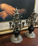 Pair of Vintage French Silver and Black Candelabras