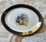 Vintage Thanksgiving Turkey Ceramic Platter With Gold Rim Accents