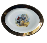 Vintage Thanksgiving Turkey Ceramic Platter With Gold Rim Accents