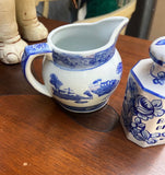 Pair of Blue and White Ceramic Dishes- Pitcher and Bath Oil Jar