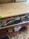 Vintage Industrial Metal Desk With Wooden Top- Stickers Included