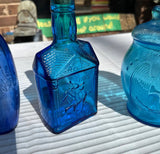 Trio of Blue Glass Jars and Bottles