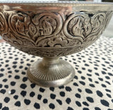 Large Silver Decorative Pedestal Bowl With Heart Details