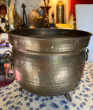 Large Hand Hammered Footed Brass Planter Bucket