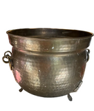 Large Hand Hammered Footed Brass Planter Bucket
