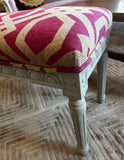 White Wooden Bench With Pink Patterned Cushion