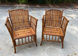 Pair of Boho Chic Bamboo Chairs With Green Cushions