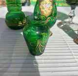 Collection of Venetian Green Glass Serving Pieces With Gold Accents
