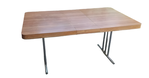 Vintage Mid-Century Chrome and Laminate Dining Table With Extended Leaf