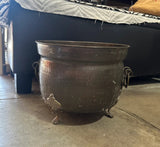 Footed Brass Round Planter With Decorative Handles