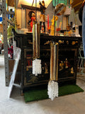 Pair of Hand Hammered Gold Tube Hanging Crystal Pendant Lights