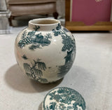 Small Teal and White English Jar