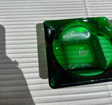 Pair of Stackable Green Glass Square Ashtrays