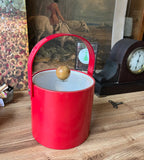 Red Plastic Ice Bucket/Champagne Bucket With Wooden Handle on Lid