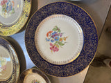 22 Kt Filigree Deep Blue Plate Set With Floral Accents- Set of 17
