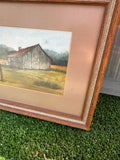 Vintage Framed Landscape Painting of a House