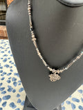Flower Pendant Silver Necklace With Heart Beads