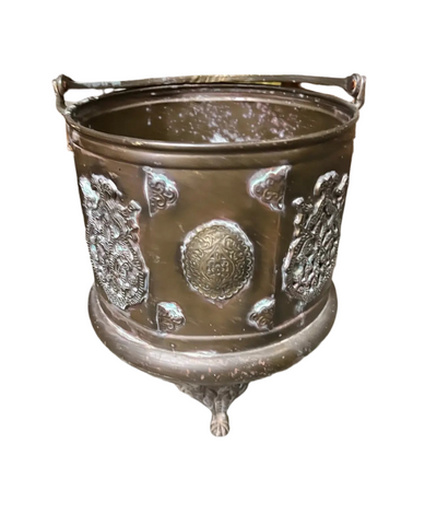 Vintage Brass Footed Planter With Decorative Handles