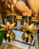 Pair of Brass Pineapple Candleholders and Cups Combination