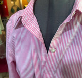 90's Ralph Lauren Pink and White Striped Button Down Shirt With 3/4 Length Sleeves, Size L