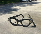 Black Wooden Oversized Glasses Sculpture With Silver Accents