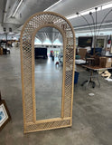Large Vintage Arched Bamboo Floor Mirror