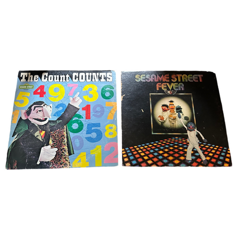 Pair of Sesame Street "The Count Counts" and "Sesame Street Fever" Vintage Vinyls