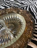 1970s Silver-Tone Metal & Crystal Dish With Segments
