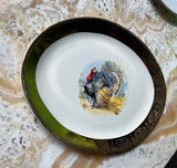 Vintage Thanksgiving Turkey Ceramic Platter With Gold Rim Accents